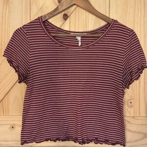 Caution To The Wind Burgundy Striped Tee